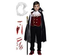 Cloudkids Travestimento Vampiro Ragazzo Halloween Cosplay Costume Travestimento Conte Bambino Partito Carnevale Gotico (Vestiti + Canna, 10-12 anni (Set di 1))