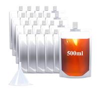Cloudslucky 20 sacchetti da 500 ml con imbuto, riutilizzabili in plastica trasparente, a prova di perdite, ideali per succhi di frutta, vino, picnic, campeggio, viaggi, festival, feste