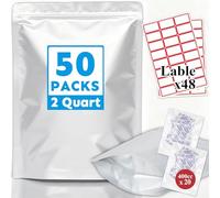 Cloudslucky 50 sacchetti in Mylar da 20 x 30 cm, con assorbitori di ossigeno ed etichette, chiusura lampo da 10 ml, richiudibili