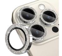 CloudValley Copertura per fotocamera Bling per iPhone 16 Pro e iPhone 16 Pro Max, [Decorazione glitterata] Protettive In Vetro Temperato, Accessori 9H Anti-Graffio HD Chiaro,Titanio Naturale