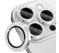 CloudValley Copertura per fotocamera Bling per iPhone 16 Pro e iPhone 16 Pro Max, [Decorazione glitterata] Protettive In Vetro Temperato, Accessori 9H Anti-Graffio HD Chiaro,Bianco titanio
