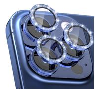 CloudValley Pellicola Fotocamera per iPhone 15 Pro e iPhone 15 Pro Max, Protettive In Vetro Temperato, Accessori 9H Anti-Graffio HD Chiaro, Brillantini Titanio blu