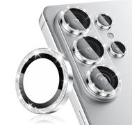 CloudValley Protezione Lenti Fotocamera Bling per Samsung Galaxy S26 Ultra, Vetro Temperato 9H, HD Trasparente con Decorazione Glitter, Argento Glitter