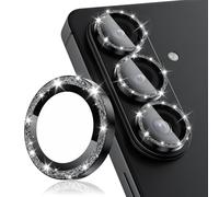 CloudValley Protezione Lenti Fotocamera Bling per Samsung Galaxy S26, Vetro Temperato 9H con Anelli Protettivi in Lega di Alluminio, HD Trasparente con Decorazione Glitter, Nero Glitter