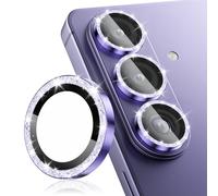 CloudValley Protezione Lenti Fotocamera Bling per Samsung Galaxy S26, Vetro Temperato 9H con Anelli Protettivi in Lega di Alluminio, HD Trasparente con Decorazione Glitter, Viola Glitter
