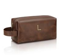 CLOUDWINGS Beauty case personalizzato da uomo, borsa da barba con iniziale di grande capacità, per viaggi, in pelle PU, impermeabile, per articoli da toeletta, regali per padre, papà, figlio, marito