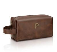 CLOUDWINGS Beauty case personalizzato da uomo, borsa da barba con iniziale di grande capacità, per viaggi, in pelle PU, impermeabile, per articoli da toeletta, regali per padre, papà, figlio, marito