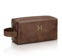 CLOUDWINGS Beauty case personalizzato da uomo, borsa da barba con iniziale, grande capacità, per viaggi, in pelle PU, impermeabile, per articoli da toeletta, regali per padre, papà, figlio, marito