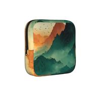 Cloudy Mountain Bandiera Americana Borsa compatta per assorbenti igienici da donna, portatile ed elegante, con cerniera per il trasporto quotidiano