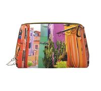Cloudy Night Sky Full Moon Leathers Borsa per il trucco lavabile per le donne, borse cosmetiche da viaggio, astuccio portatile con cerniera astuccio organizer, Strada Colorata a Burano, Taglia unica