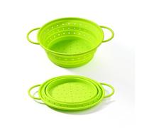 CLOVE Set 2 Silicone Scolapasta Pieghevole Salvaspazio Piccolo 22cm e Grande 26cm, Scola Pasta con Manico Rinforzati in Acciaio Inox Scola Insalata a Centrifuga per Pentola e Lavello Colapasta Cucina
