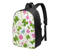 Clover Butterfly - Zaino da viaggio per computer portatile, con foglie verdi, 43,2 cm, impermeabile, con porta di ricarica USB, per università, scuola, lavoro, per donne e uomini