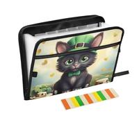 Clover Cat Green Cartella di San Patrizio con divisori 13 tasche formato A4 Lettera con chiusura a cerniera per la conservazione dei documenti Multi Pocket Folder para guardar documentos