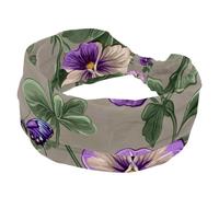 Clover - Fasce elastiche con fiori e foglie del viole del pensiero e farfalle, per donne, antiscivolo, alla moda, sport, turbante per yoga, allenamento, uso quotidiano