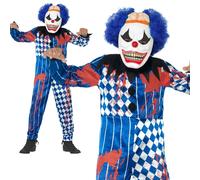 Clown Costume + Maschera Ragazzi Halloween Pagliaccio Spaventoso Vestito Bambini