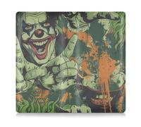 Clown dai capelli verdi con un grande sorriso e due mani che tengono in alto dito medio in pelle per immatricolazione auto e assicurazione titolare essenziale portafoglio per carte, documenti