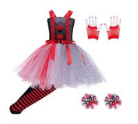 Clown Dress Up Kids - Adorable Girls Tutu Dress, Vestito Da Cosplay Di Halloween, Costume Con Calze Guanti Fiori Della Testa | Outfit Di Cosplay Creativi Per Bambini Per Bambini Funny Party Role Play
