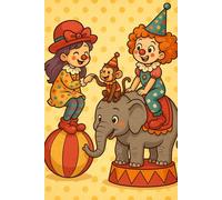 Clown Girls Playing with Circus Monkey and Riding Circus Elephant Artwork Themed Notebook for Kids, Boys, Girls | Clown Kids Birthday Party Journal ... Students: College Ruled, 6x9 Lined Diary