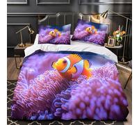Clownfish near Coral Set Di Copripiumino morbida microfibra 3 Pezzi stampa 3D con cerniera Underwater Marine Life Set Di Copripiumino cerniera soffice traspirante for bambini Double（200x200cm）