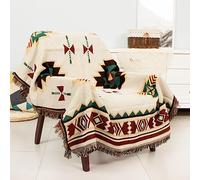 CLOYAO Coperta da Divano Etnica, Coperta a Maglia Sfrangiata, Copriletto a Maglia, Coperta Motivo a Etnico retrò Reversibile, per Divano/Sedia/Letto/Esterno