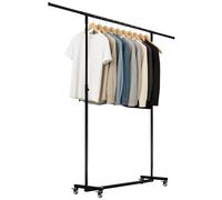 CLP Appendiabiti con Ruote Stabile Soran, Asta Regolabile in Altezza e Pieghevole, Stand Appendiabiti Metallo Nero, Dimensione:150x50x188 cm