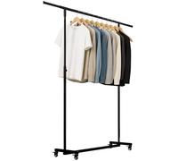 CLP Appendiabiti con Ruote Stabile Soran, Asta Regolabile in Altezza e Pieghevole, Stand Appendiabiti Metallo Nero, Dimensione:120x50x188 cm