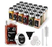 CLP Barattoli spezie Quadrati Set 24 (120 ml), spargispezie con Inserti e Etichette, con Imbuto e Spazzola Pulizia Colore Argento Materiale Acciaio