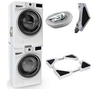 CLP Cornice di Collegamento Universale per Lavatrice e asciugatrice, impilabile Regolabile in Altezza, con ripiano e Cinghia di Fissaggio, Colore:Bianco