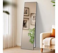 CLP Grande Specchio Benicia, Specchio da appoggio e Specchio da Parete in Un Unico Elemento, Specchio a Figura Intera con Cornice in Metallo, Colore:Nero Opaco, Dimensione:140x40 cm