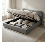 CLP Letto imbottito con contenitore Maido, struttura per materassi, rete con meccanismo di sollevamento, letto matrimoniale in tessuto Teddy, Colore:grigio scuro, Dimensione:180x200cm