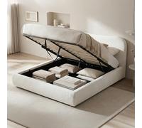 CLP Letto imbottito con contenitore Maido, struttura per materassi, rete con meccanismo di sollevamento, letto matrimoniale in tessuto Teddy, Colore:crema, Dimensione:160x200 cm
