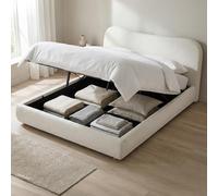 CLP Letto imbottito con contenitore Maido, struttura per materassi, rete con meccanismo di sollevamento, letto matrimoniale in tessuto Teddy, Colore:crema, Dimensione:180x200cm