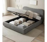 CLP Letto imbottito con contenitore Maido, struttura per materassi, rete con meccanismo di sollevamento, letto matrimoniale in tessuto Teddy, Colore:grigio scuro, Dimensione:160x200 cm