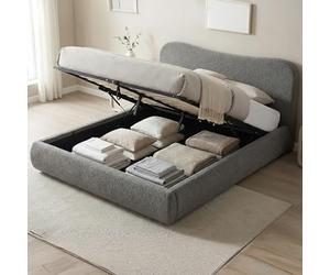 CLP Letto imbottito con contenitore Maido, struttura per materassi, rete con meccanismo di sollevamento, letto matrimoniale in tessuto Teddy, Colore:grigio scuro, Dimensione:160x200 cm