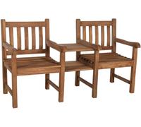CLP Panca da Giardino Resistente alle intemperie con Tavolo Lior, Panca in Teak da Esterno 2 posti, Set 2 poltrone per Balcone e Giardino Colore Teak