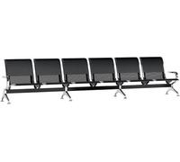 CLP Panca d'attesa aeroportuale a 6 posti con rivestimento in similpelle, Panca per 6 persone con struttura metallica in look cromato, Colore:nero/nero