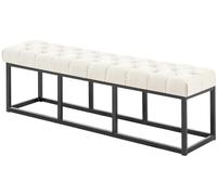 CLP Panca Design Chesterfield Amun in Stoffa E Metallo Nero Opaco I Panchina Ingresso Capitonné I Panchina Corridoio Casa O Ufficio, Colore:Crema, Dimensione:150 cm