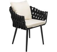 CLP Poltrona da giardino Naxos in corda antracite con braccioli sedia per balcone terrazza giardino portata fino a 150 kg | Colore crema