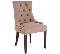 CLP Poltrona Da Pranzo Aberdeen Stile Chesterfield I Sedia Soggiorno Tavolo Moderna In Tessuto Imbottita Alto Schienale I Legno Di Caucciù, Colore:tortora, Colore del telaio:antico