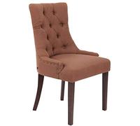 CLP Poltrona Da Pranzo Aberdeen Stile Chesterfield I Sedia Soggiorno Tavolo Moderna In Tessuto Imbottita Alto Schienale I Legno Di Caucciù, Colore:marrone, Colore del telaio:antico