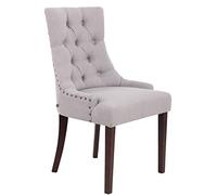 CLP Poltrona Da Pranzo Aberdeen Stile Chesterfield I Sedia Soggiorno Tavolo Moderna In Tessuto Imbottita Alto Schienale I Legno Di Caucciù, Colore:grigio, Colore della cornice:antico