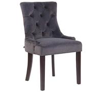 CLP Poltrona Pranzo Aberdeen Stile Chesterfield In Velluto E Legno Caucciù I Sedia Soggiorno Imbottita Con Alto Schienale, Colore:grigio scuro, Colore del telaio:antico