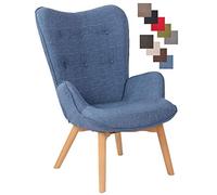 CLP Poltrona Soggiorno con Orecchie Durham in Stoffa E Legno di Faggio I Sedia Lounge Salotto Design Ispirazione Chesterfield, Colore:Blu
