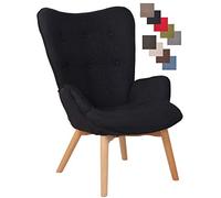 CLP Poltrona Soggiorno con Orecchie Durham in Stoffa E Legno di Faggio I Sedia Lounge Salotto Design Ispirazione Chesterfield, Colore:Nero