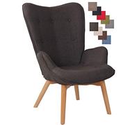 CLP Poltrona Soggiorno con Orecchie Durham in Stoffa E Legno di Faggio I Sedia Lounge Salotto Design Ispirazione Chesterfield, Colore:Grigio Scuro