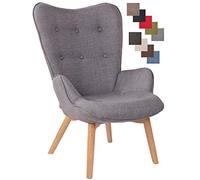 CLP Poltrona Soggiorno con Orecchie Durham in Stoffa E Legno di Faggio I Sedia Lounge Salotto Design Ispirazione Chesterfield, Colore:Grigio