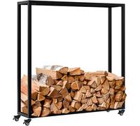 CLP Portalegna da Interno in Metallo con Ruote Hilta, scaffale in Metallo Robusto, stoccaggio Legna da ardere in Salotto, Colore:Nero, Dimensione:25x100x100 cm