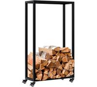 CLP Portalegna da Interno in Metallo con Ruote Hilta, scaffale in Metallo Robusto, stoccaggio Legna da ardere in Salotto, Colore:Nero, Dimensione:25x60x100 cm