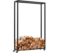 CLP Portalegna da Interno in Metallo con Ruote Hilta, scaffale in Metallo Robusto, stoccaggio Legna da ardere in Salotto, Colore:Nero, Dimensione:25x100x150 cm