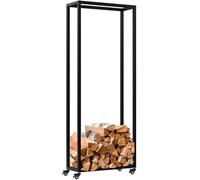 CLP Portalegna da Interno in Metallo con Ruote Hilta, scaffale in Metallo Robusto, stoccaggio Legna da ardere in Salotto, Colore:Nero, Dimensione:25x60x150 cm